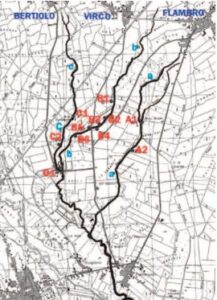 Mappa con le rogge e i mulini a sud di Bertiolo-Virco-Flambro