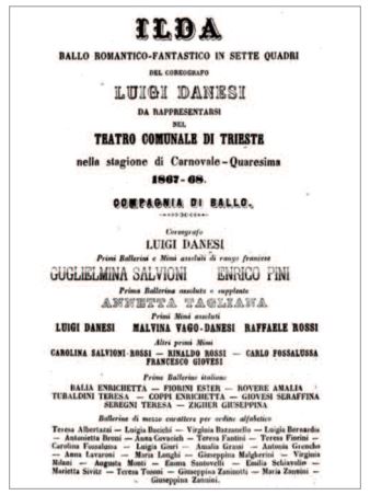 Locandina di ”Ilda”, ballo romantico-fantastico in sette quadri, nella stagione 1867-1868 del teatro comunale di Trieste